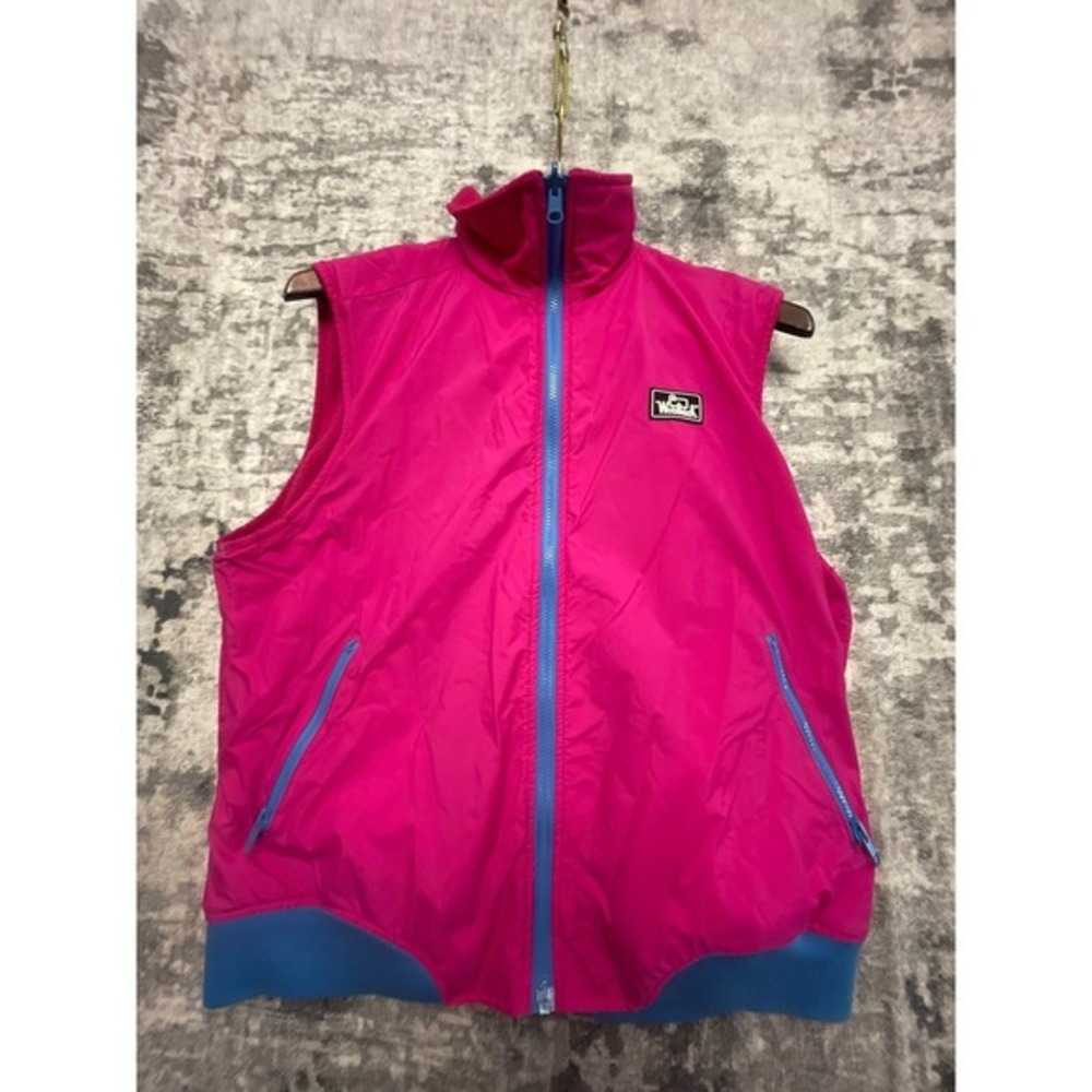 Vtg‎ Woolrich Woman Pink Vest Nylon Fleece Lined 80s Retro Ski Blue Zip Med.